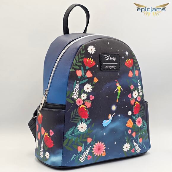 Loungefly Disney Peter Pan Floral Blue Mini Backpack Bag New - Picture 2 of 5